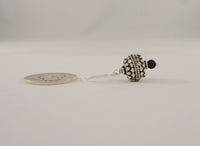 Large Vintage Artisan Antique Sterling Silver w/ Black Glass Bead Applied Discs Dots & Rope Spherical Dangle Earrings