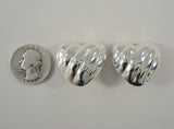 Large Signed Vintage Sterling Silver Taxco Mexican Repousse Diagonally Fluted Puffy Heart Clip On Earrings