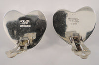 Large Signed Vintage Sterling Silver Taxco Mexican Repousse Diagonally Fluted Puffy Heart Clip On Earrings