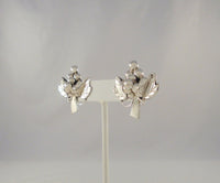 Large Detailed Vintage Handcrafted Signed Taxco Mexican Sterling Silver Repousse Grape Bunches w/ Leaves & Vines Pierced Earrings