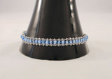 Sparkly Colorful Vintage or Antique 6.5mm Sterling Silver & Faceted Cornflower Blue Glass Bead Cut Glass Inset Fancy Link Bracelet 7.75"