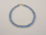 Sparkly Colorful Vintage or Antique 6.5mm Sterling Silver & Faceted Cornflower Blue Glass Bead Cut Glass Inset Fancy Link Bracelet 7.75"