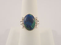 Chunky Vintage Southwest Artisan Sterling Silver & Sawtooth Set Azurite Malachite Split Side Ring w/ Bead Details Size 7.5