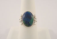 Chunky Vintage Southwest Artisan Sterling Silver & Sawtooth Set Azurite Malachite Split Side Ring w/ Bead Details Size 7.5