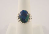 Chunky Vintage Southwest Artisan Sterling Silver & Sawtooth Set Azurite Malachite Split Side Ring w/ Bead Details Size 7.5