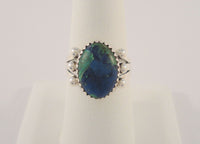 Chunky Vintage Southwest Artisan Sterling Silver & Sawtooth Set Azurite Malachite Split Side Ring w/ Bead Details Size 7.5