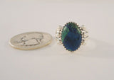 Chunky Vintage Southwest Artisan Sterling Silver & Sawtooth Set Azurite Malachite Split Side Ring w/ Bead Details Size 7.5