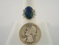 Chunky Vintage Southwest Artisan Sterling Silver & Sawtooth Set Azurite Malachite Split Side Ring w/ Bead Details Size 7.5