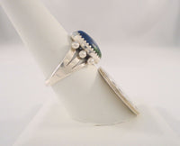 Chunky Vintage Southwest Artisan Sterling Silver & Sawtooth Set Azurite Malachite Split Side Ring w/ Bead Details Size 7.5