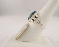 Chunky Vintage Southwest Artisan Sterling Silver & Sawtooth Set Azurite Malachite Split Side Ring w/ Bead Details Size 7.5