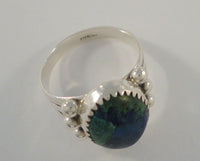 Chunky Vintage Southwest Artisan Sterling Silver & Sawtooth Set Azurite Malachite Split Side Ring w/ Bead Details Size 7.5