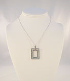 Large Vintage Sterling Silver & Marcasites Dangling Double Floating Rectangles Pendant Necklace 16"