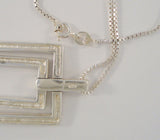 Large Vintage Sterling Silver & Marcasites Dangling Double Floating Rectangles Pendant Necklace 16"