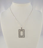 Large Vintage Sterling Silver & Marcasites Dangling Double Floating Rectangles Pendant Necklace 16"