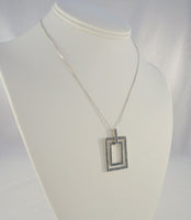 Large Vintage Sterling Silver & Marcasites Dangling Double Floating Rectangles Pendant Necklace 16"