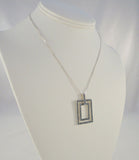 Large Vintage Sterling Silver & Marcasites Dangling Double Floating Rectangles Pendant Necklace 16"