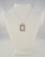 Large Vintage Sterling Silver & Marcasites Dangling Double Floating Rectangles Pendant Necklace 16"