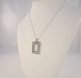 Large Vintage Sterling Silver & Marcasites Dangling Double Floating Rectangles Pendant Necklace 16"