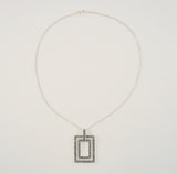 Large Vintage Sterling Silver & Marcasites Dangling Double Floating Rectangles Pendant Necklace 16"