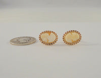 Vintage Solid 10K Yellow Gold 17mm Carved Shell Lady Cameo Fancy Spiral Framed Screw-on Screwback Earrings