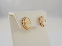 Vintage Solid 10K Yellow Gold 17mm Carved Shell Lady Cameo Fancy Spiral Framed Screw-on Screwback Earrings