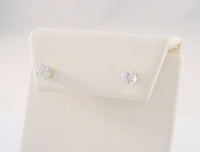 Large Classic Signed Vintage Sterling Silver & Sparkly Faceted Round Prong Set .90 ctw White Topaz Stud Pierced Earrings Clear