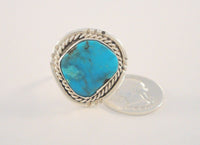 Chunky Handcrafted Vintage Southwestern Sterling Silver and Bright Blue Turquoise Split-Side Ring w/ Rope Detail & Matrix Size 9 - 9.5