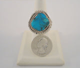 Chunky Handcrafted Vintage Southwestern Sterling Silver and Bright Blue Turquoise Split-Side Ring w/ Rope Detail & Matrix Size 9 - 9.5