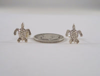 Tiny 11x9.5mm Vintage 1980's Detailed Sterling Silver Carved Sea Turtle Stud Earrings