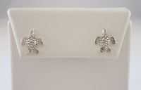 Tiny 11x9.5mm Vintage 1980's Detailed Sterling Silver Carved Sea Turtle Stud Earrings