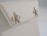 Tiny 11x9.5mm Vintage 1980's Detailed Sterling Silver Carved Sea Turtle Stud Earrings