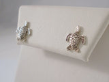 Tiny 11x9.5mm Vintage 1980's Detailed Sterling Silver Carved Sea Turtle Stud Earrings