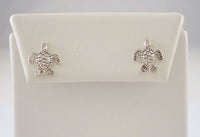 Tiny 11x9.5mm Vintage 1980's Detailed Sterling Silver Carved Sea Turtle Stud Earrings