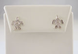 Tiny 11x9.5mm Vintage 1980's Detailed Sterling Silver Carved Sea Turtle Stud Earrings