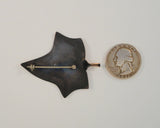 Large Detailed Signed Vintage Stuart Nye Copper Carved Dimensional Tree Leaf Pin or Autumn Fall Brooch