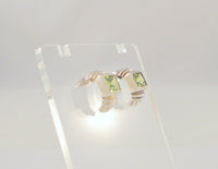 Signed Vintage Sterling Silver & Princess Cut Peridot Green Gemstones Curvy Fluted Pendant & Stud Earrings Set