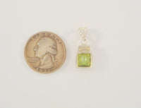 Signed Vintage Sterling Silver & Princess Cut Peridot Green Gemstones Curvy Fluted Pendant & Stud Earrings Set