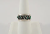 Vintage Handcrafted Signed Taxco Mexican Sterling Silver & Raw Teardrop Shaped Green Malachite Split-Side Ring w/ Antiquing & Rope Detailed Band Size 9
