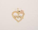 New Signed Vintage Jacmel Sparkly Detailed Solid 14K Yellow Gold Diamond Cut "Nana" Openwork Heart Pendant w/ Rose Gold Floral Accent Boxed for Grandmother