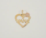 New Signed Vintage Jacmel Sparkly Detailed Solid 14K Yellow Gold Diamond Cut "Nana" Openwork Heart Pendant w/ Rose Gold Floral Accent Boxed for Grandmother