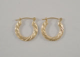 Sparkly Signed Vintage Jacmel Solid 14K Yellow Gold Diamond Cut Swirl Spiral Carved Hinged Hoop Pierced Earrings 16mm