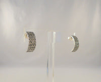 Sparkly Signed Vintage Sterling Silver w/ Pave Marcasites 19.5 x 8mm Half Hoop Pierced Earrings