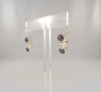 Large Vintage Sterling Silver w/ Cabochon & Faceted Amethysts Hinged Dangle Pierced Earrings