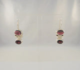 Large Vintage Sterling Silver w/ Cabochon & Faceted Amethysts Hinged Dangle Pierced Earrings