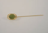 Antique Solid 14K Yellow Gold & Translucent Cabochon Green Jade Detailed Fine Filigree Openwork Art Deco Stick Pin