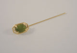 Antique Solid 14K Yellow Gold & Translucent Cabochon Green Jade Detailed Fine Filigree Openwork Art Deco Stick Pin