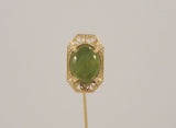 Antique Solid 14K Yellow Gold & Translucent Cabochon Green Jade Detailed Fine Filigree Openwork Art Deco Stick Pin