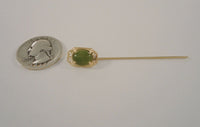 Antique Solid 14K Yellow Gold & Translucent Cabochon Green Jade Detailed Fine Filigree Openwork Art Deco Stick Pin