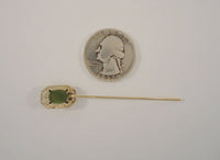 Antique Solid 14K Yellow Gold & Translucent Cabochon Green Jade Detailed Fine Filigree Openwork Art Deco Stick Pin