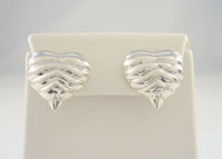 Large Handcrafted Vintage Repousse Sterling Silver Curvy Rouched Puffy Heart Pierced Earrings w/ Modernist Draped Detailing